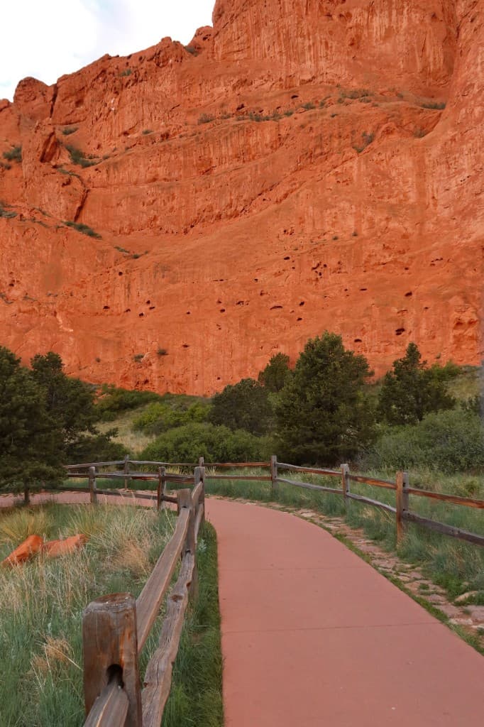 Walking path through red rock formations at Garden of the Gods